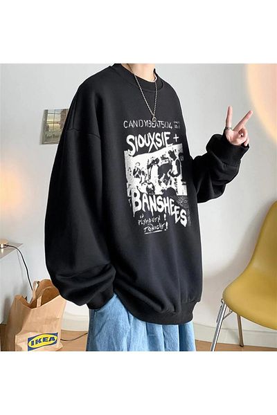 Gofeel Y2k Tech Siouxsie Banshees με στάμπα μαύρο Unisex Oversize Crew Neck Φούτερ Gofeel