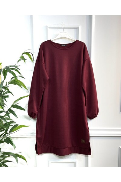 Aşkı Endam Two Thread Combed Cotton Tunic with Deep Crest Detail - Claret Red