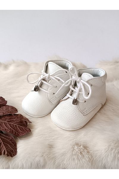 Hodore White Genuine Leather Baby Booties