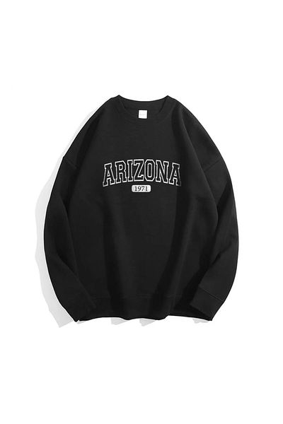 Gofeel Y2k Tech Arizona Printed Unisex Oversize Μαύρο Φούτερ - Crew Neck Gofeel