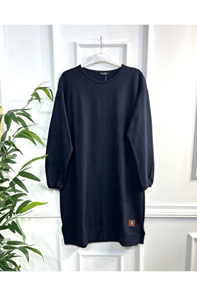 Aşkı Endam Two Thread Combed Cotton Tunic with Deep Crest Detail - Navy Blue