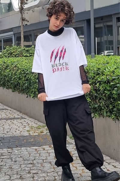 KRIMO Kpop Blackpink Printed White Oversize T-Shirt