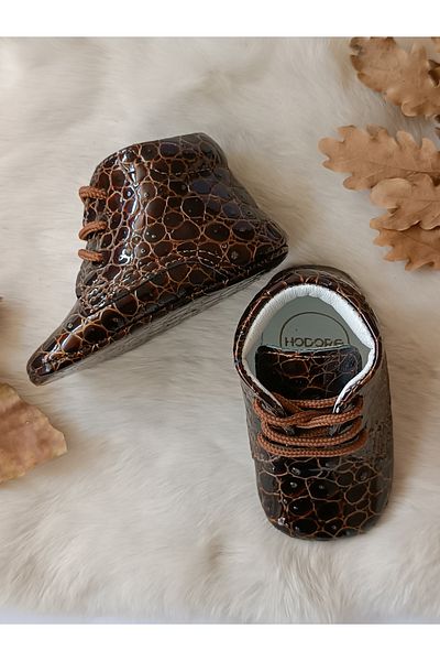 Hodore Printed Brown Genuine Leather Baby Booties
