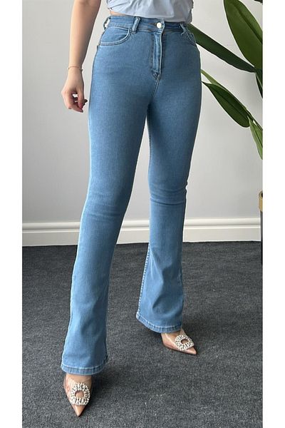 TugsatTasarTekstil Pantaloni de blugi pentru femei Volt Ice Blue, cu talie foarte înaltă, cu picior spaniol