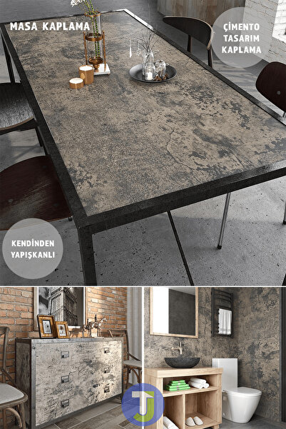 Technojet Kendinden yapışkanlı Çimento Görünümlü Mutfak Banyo Duvar Dolap Masa Kaplama 60cmX100cm