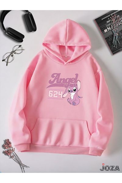 Joza Outdoors Unisex Γυναικεία Ανδρικά Φούτερ με 3 νήματα Basic Angel Stitch με ροζ ανυψωμένη κουκούλα φλις