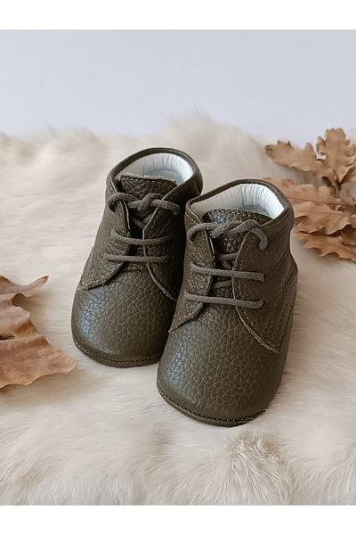 Hodore Khaki Real Leather Baby Booties