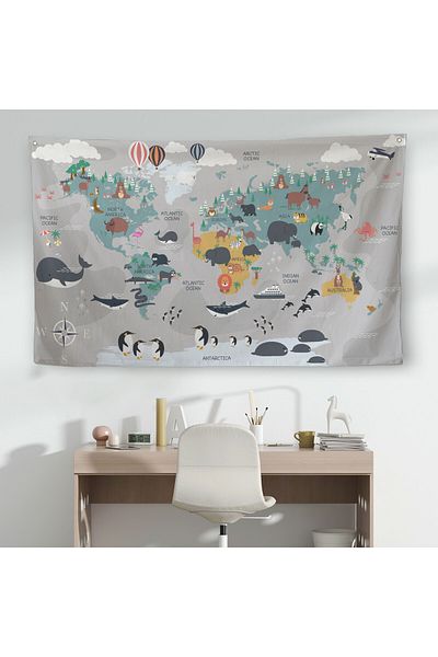 Doğal Tercih 3821 Model Educational World Map - Children's and Baby's Room Wall Cover-Carpet