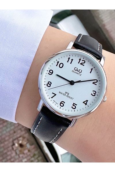 Q&Q Q777J859YW Leather Band Men's Wristwatch + Bracelet Gift