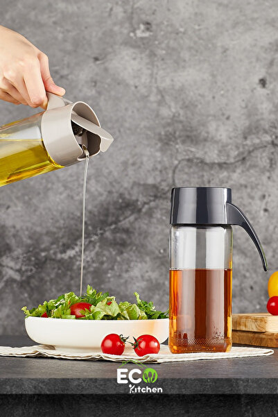 ECO KİTCHEN 2'li Cam Yağdanlık 500 ml Yağ-sirke Sürahisi Sirkelik Pratik Kapaklı