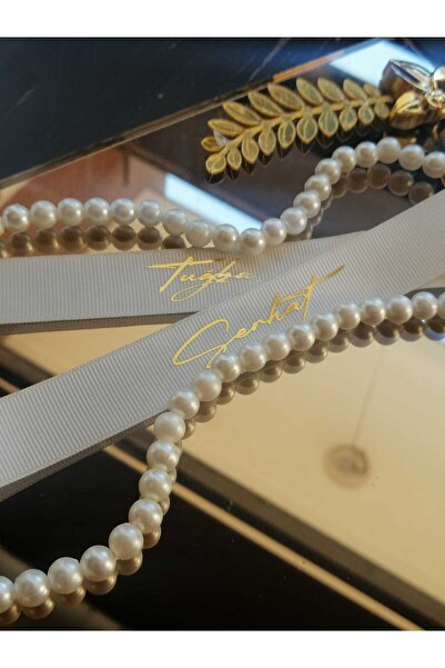 SG TASARIM İncili Nişan Kurdelesi Gold Varak Baskılı Beyaz Grogren Nişan-Söz ...