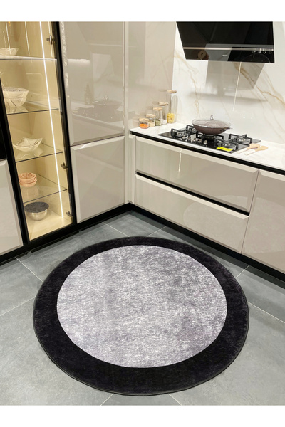 Brillant Geometrik Çizgili Lateks Deri Taban SAÇAKSIZ Mutfak Halısı - GRİ - S...