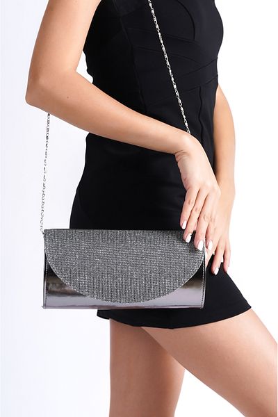 Moda Değirmeni Geantă de seară argintie pentru femei cu sclipici platină BG1178-310-0004