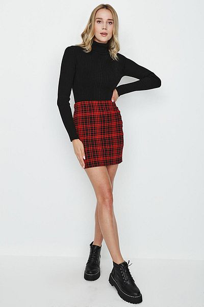 Select Moda Fusta mini tricotată în carouri de damă
