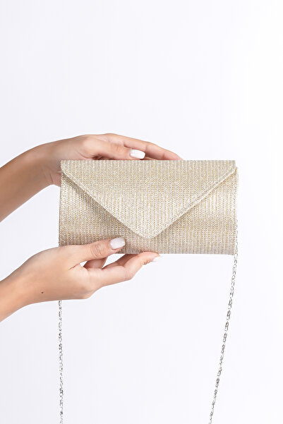 Moda Değirmeni Geantă de seară cu dungi Chupra pentru femei cu sclipici auriu BG1178-310-0003