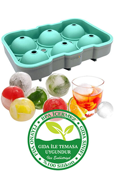İles Gurme Silikon Büyük 6'lı Top Buzluk Buz Kalıbı   Yeşil Gri