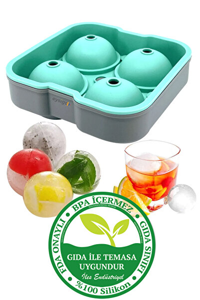Eysigo Büyük Boy Silikon 4 Lü Top Buz Kalıbı, Yeşil Gri
