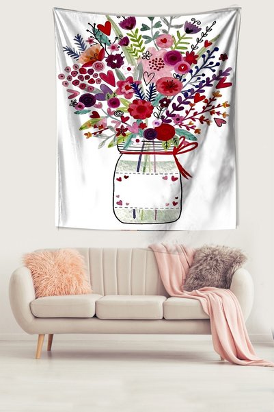 Latibule Flowers in a Vase Hearts Stain Resistant Fabric Wall Cover Wall Carp...