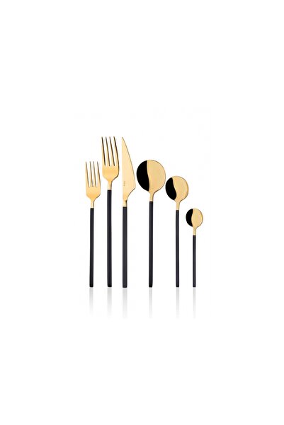 Taç Morena 36 Piece Black - Gold Fork Spoon Knife Set