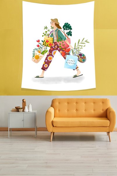 Latibule Plant Lover Bohemian Gardening Girl Stain Resistant Fabric Wall Clot...