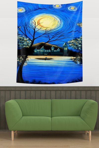 Latibule Van Gogh Noapte liniștită Tapiserie de perete din țesătură rezistent...