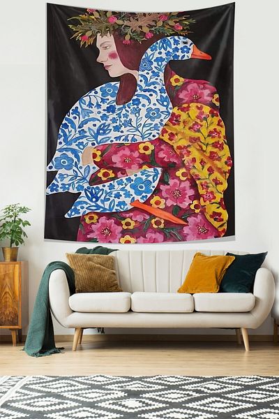Latibule Model de epocă Floral Minimalist Fată Pânză rezistentă la pete Tapiserie Tapiserie Tapiserie