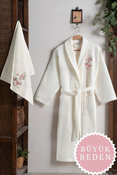 Arliva Home RUBY BÜYÜK BEDEN PIKE BORNOZ SETI KREM 2XL