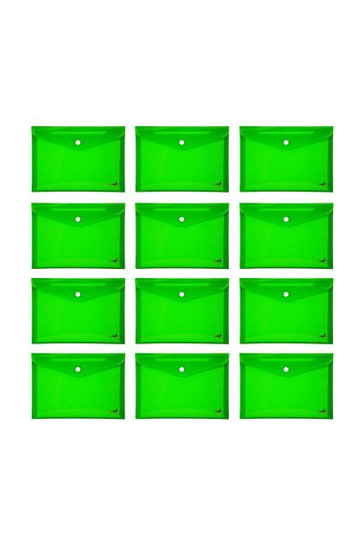 Umix Snap Fastener A4 Envelope File Neon Green 12 Pieces