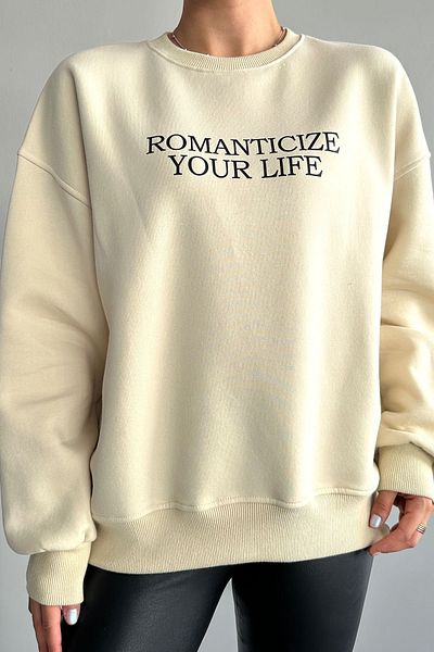 Lupies Women's Gray Crew Neck Printed Cotton Sweatshirt