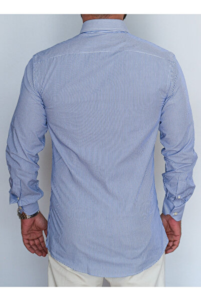 Camicissima Blue Striped Regular Fit Men's Shirt