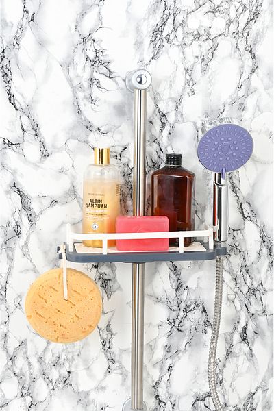 Carat Home Πρακτικό πλαστικό χωρίς βίδες Organizer μπάνιου Σαπουνάδα - Μπορεί να εγκατασταθεί κεφαλή ντους - Χρήσιμο