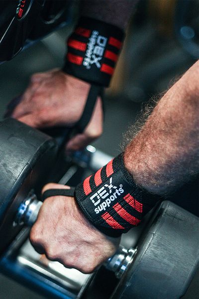 Dex Supports Lasting Energy Knee Wraps (Knee Bandage) - 8 Loop Lifting Straps - Wrist Wraps -Sackpack Set of 4