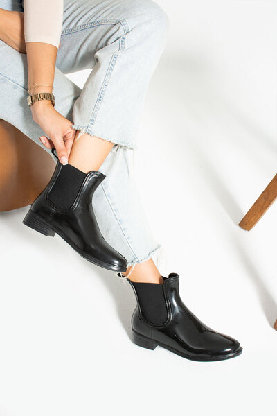 KAOF SHOES Kadın Siyah Yağmur Botu Lastikli Yağmur Çizmesi Kadın Günlük Ayakkabı Kadın Su Geçirmez Yağmur Botu