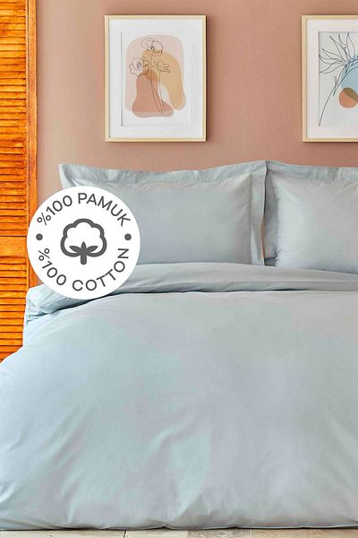 Karaca Home Обратно към основния комплект завивки от 100% памук King Size Син