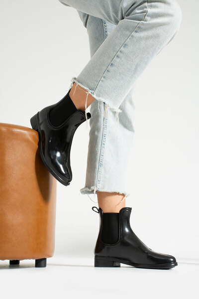 KAOF SHOES Kadın Siyah Yağmur Botu Lastikli Yağmur Çizmesi Kadın Günlük Ayakkabı Kadın Su Geçirmez Yağmur Botu