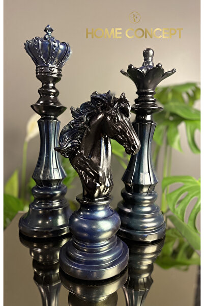 RF Home Concept Satranç Takımı Biblo 3'lü Set; Şah, Vezir, At Heykeli Dekoratif Obje