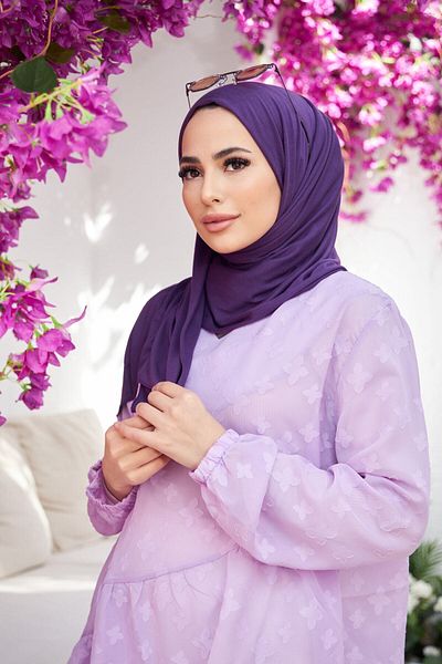 feronis Hijab Women's Combed Cotton Shawl Model _ Purple