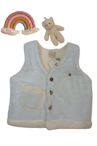 Dandini Buttoned Fleece Unusex Baby & Kids Teddy Bear Gift Soft Plush Vest Blue