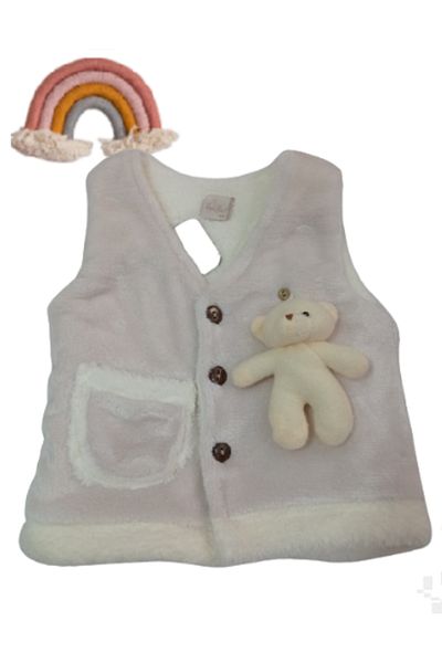Dandini Buttoned Fleece Unusex Baby & Kids Teddy Bear Gift Soft Plush Vest Ecru