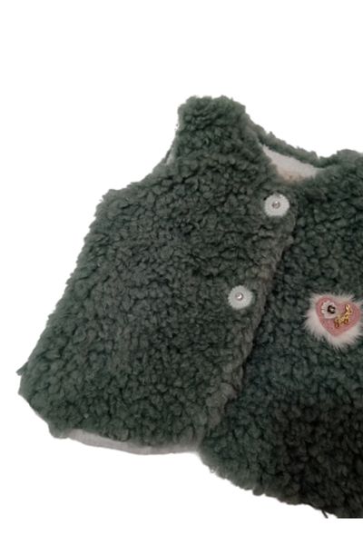 Dandini Buttoned Fleece Baby & Kids Soft Plush Vest Green