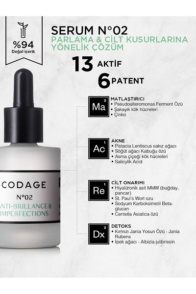 Codage Special Solution for Shine & Mattifying Skin Imperfections for Oily Skin N ° 02 - Serum 30 ml