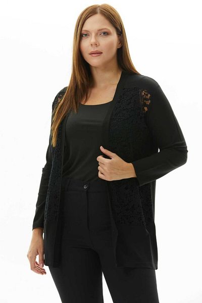 Selen Giyim Large Size Lace Front Combination Combed Cotton Cardigan