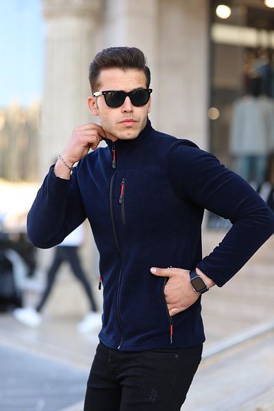 Kozik Navy Blue Shoftsell Ανδρική Ζακέτα Fleece Standard Fit με πλήρες φερμουάρ 3 τσέπες για εξωτερικούς χώρους