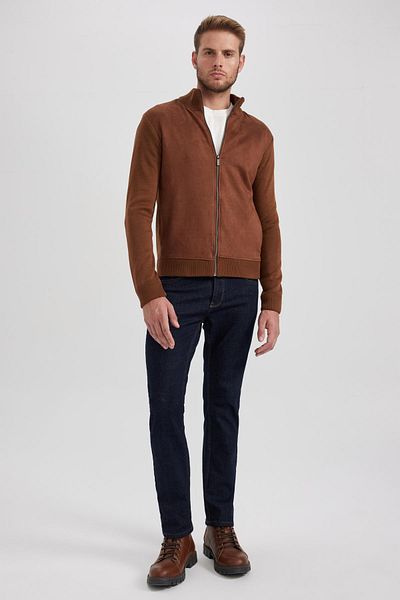 DeFacto Stand Collar Pocket Zippered Slim Fit Knitwear Cardigan - X7441Az23Au