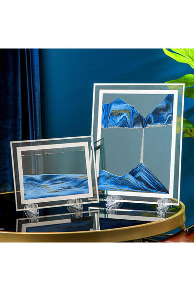 WINTER HOUSE Dikdörtgen Mavi Dekoratif Kum Saati Stres Attırıcı Kum Tablo