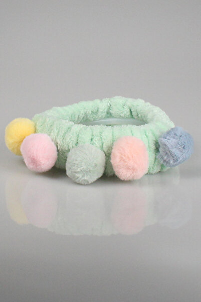 Toyaş Πράσινο χρώμα Pompom Plush Bandana Μακιγιάζ Σπα Μαλλιά