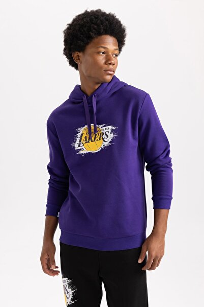 DeFacto Fit Nba Los Angeles Lakers Boxy Fit Kapüşonlu Kalın Sweatshirt U9865az23au