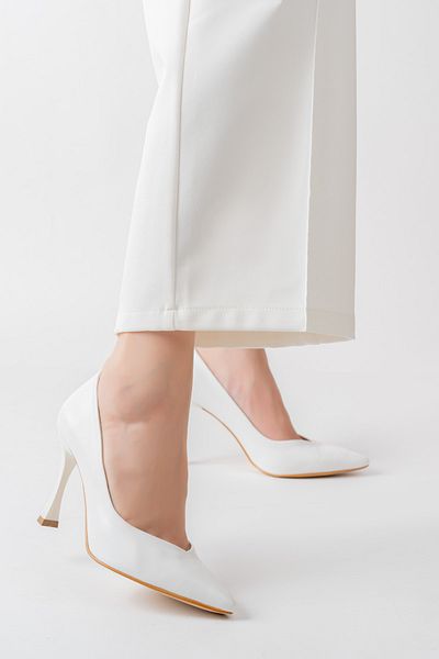MASSOLE White Stiletto Women's Heeled Shoes V Model New Season Style Heel Stylish Comfortable Original Brand
