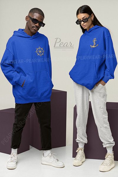 Pear Wear Φούτερ ζευγαριού με στάμπα Anchor Rudder Unisex Oversize Lover Team Hoodie