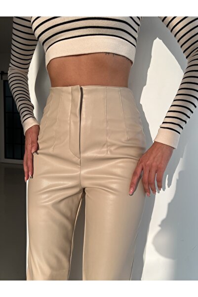 ESRAHELVACI Pantaloni din piele crem